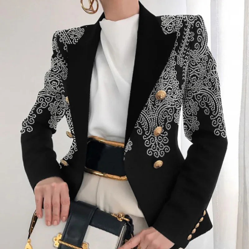 KIMLUD, Long Sleeve Button Patchwork Simple Outerwear, Women Spring Autumn Turn-Down Collar Chic Coats, New Print Fashion Ladies Blazers, KIMLUD Womens Clothes