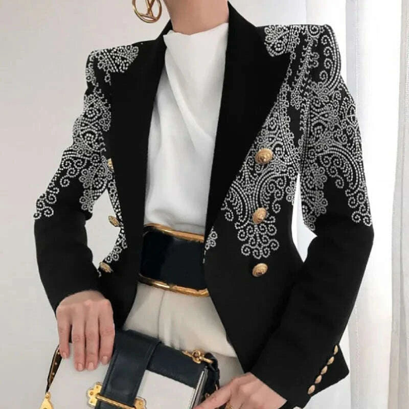 KIMLUD, Long Sleeve Button Patchwork Simple Outerwear, Women Spring Autumn Turn-Down Collar Chic Coats, New Print Fashion Ladies Blazers, KIMLUD Womens Clothes