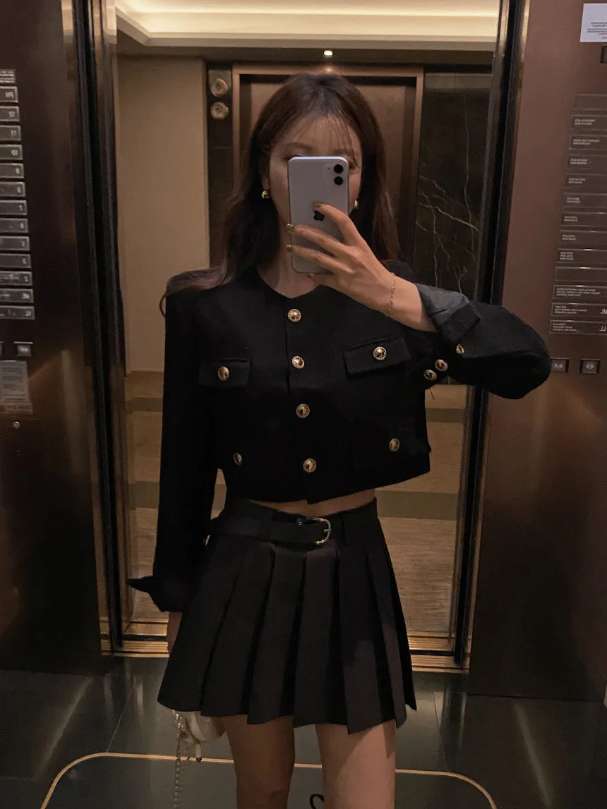 Chic ort Outerwear Women's Springtime Ele round Ne Loose Long Sve Top Faionable Design Sense Commute Sle Coat