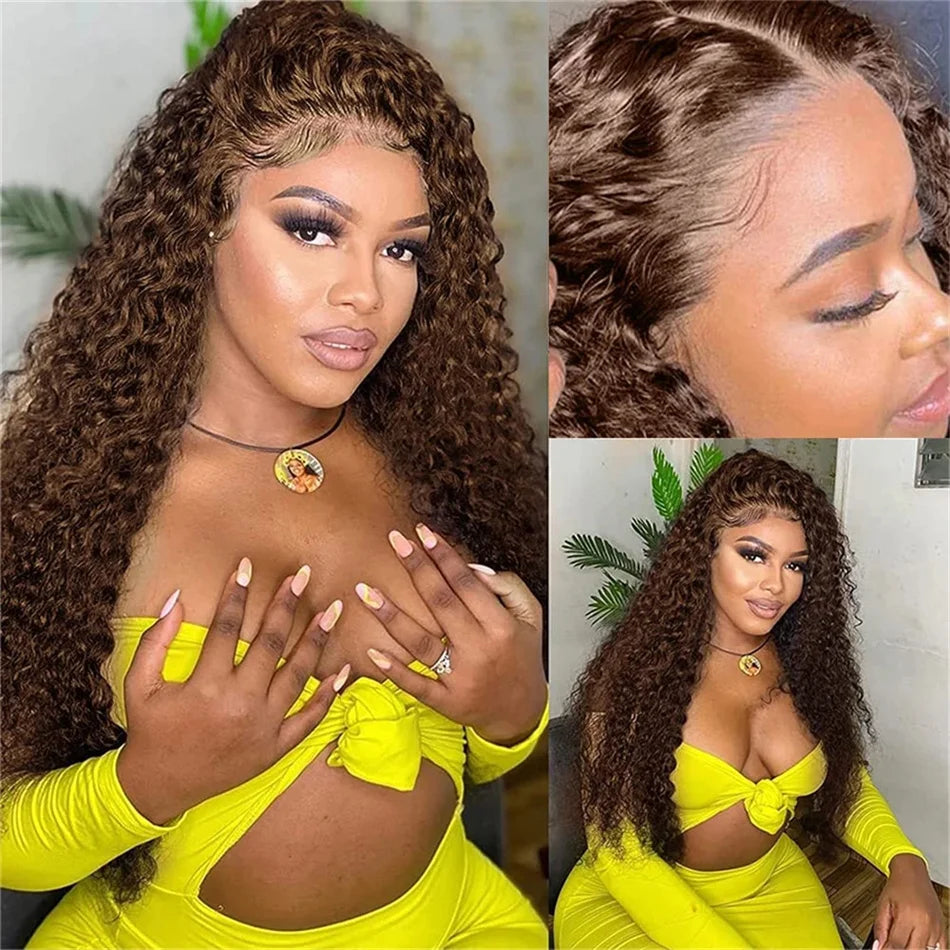 Lace Front Wig – Deep Wave – Human Hair – Chocolate Brown | KIMLUD
