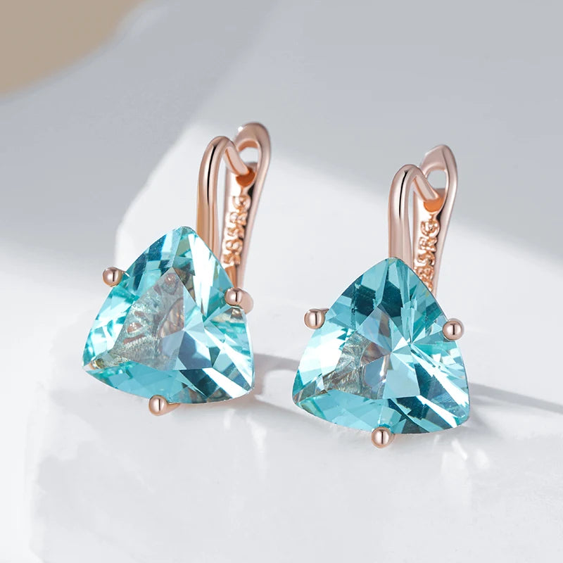 Rose Gold Dangle Earrings Green Natural Zircon Drop — Green | KIMLUD