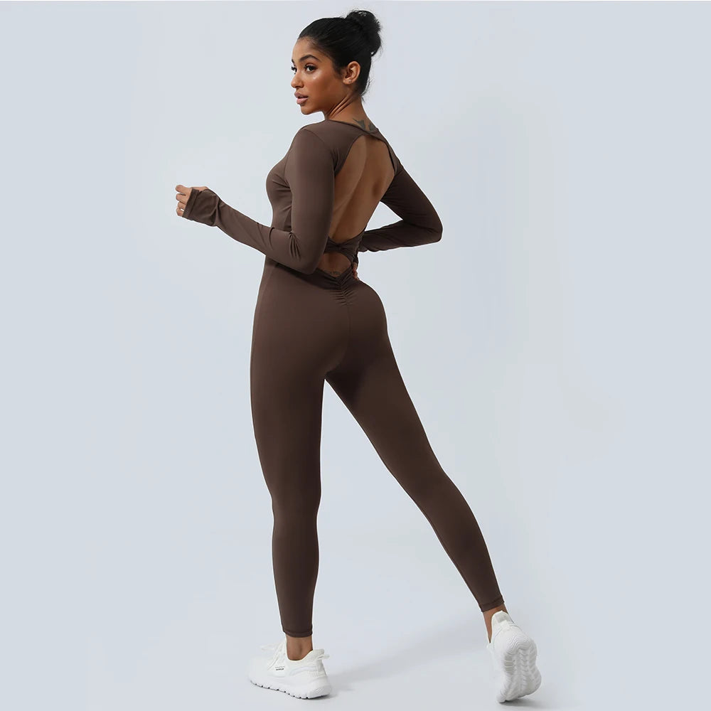 Jumpsuit – Backless Long Sleeve – Nylon – Yoga Set | KIMLUD