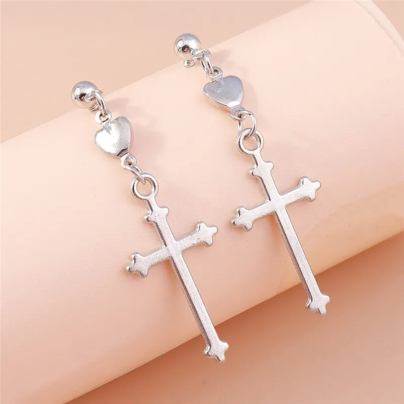 Silver-Tone Cross Earrings Zircon Crystal Dangle — Silver | KIMLUD
