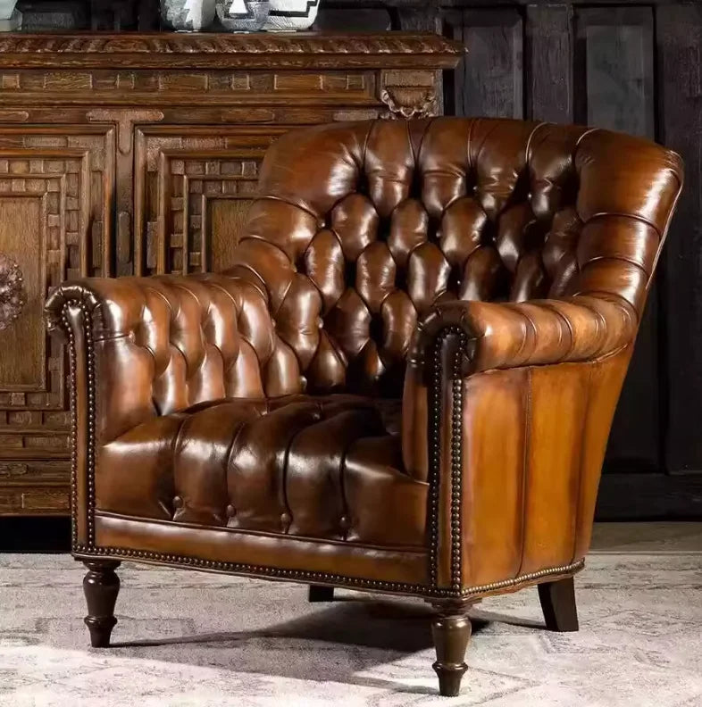 Genuine Leather Living Room Chair — Brown | KIMLUD