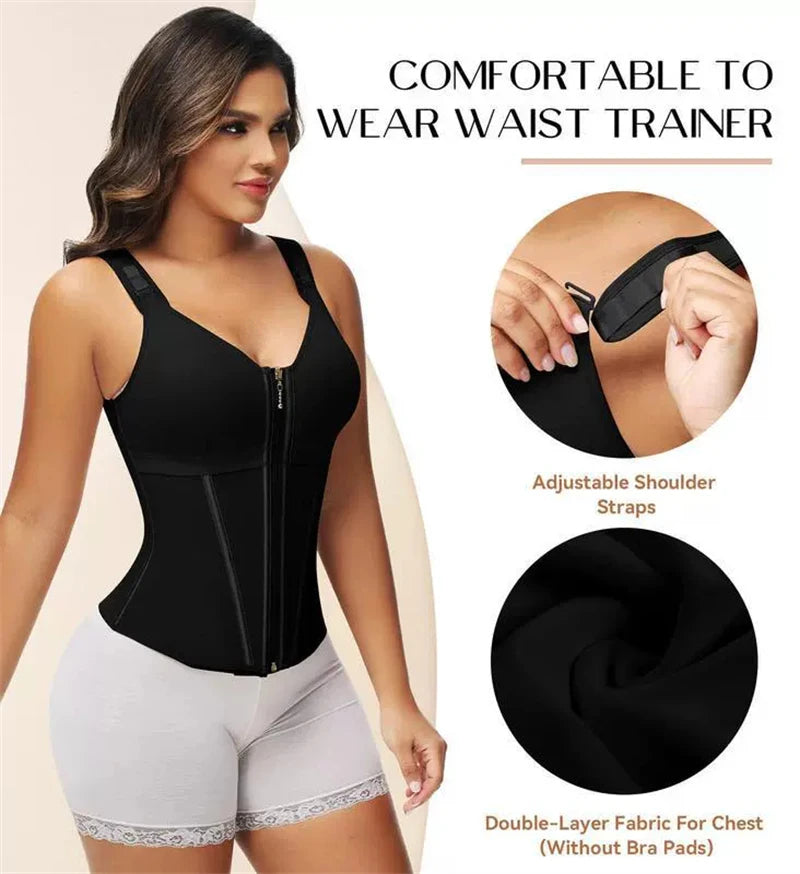 Colombian Shapewear Waist Trainer 17 Steel Bones, 3-Row Hooks — Black | KIMLUD