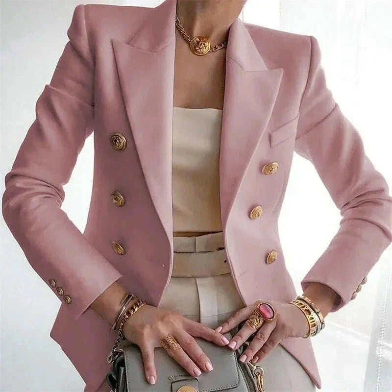 KIMLUD, Women's Elegant Metal Buckle White Suit Jacket Casual Office lady Blazer High-end Feel Western-style Clothe, KIMLUD Womens Clothes