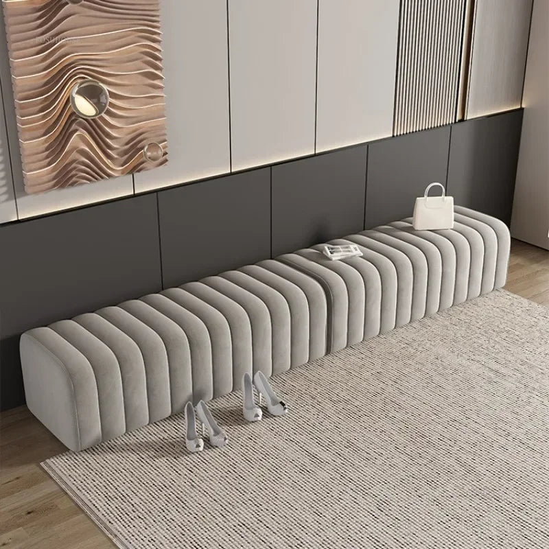 Nordic Minimalist Fabric Stool Shoe-Changing Hallway Bench With Soft Padded Seat — Light Gray | KIMLUD