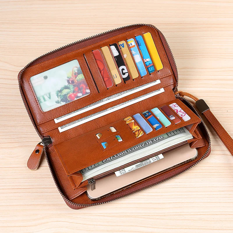 Long Leather Wallet – Anti-Theft – Cow Leather – Gradient Color | KIMLUD
