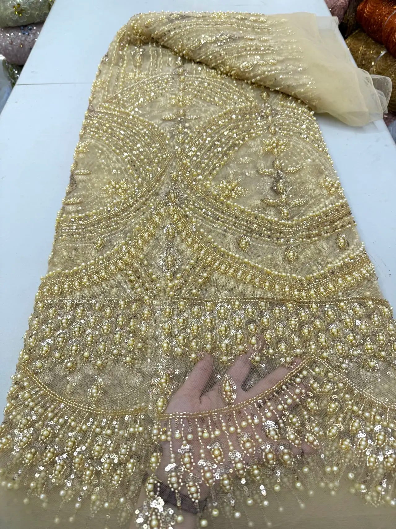 Sequins Lace Fabric – Heavy Beaded – Polyester | KIMLUD