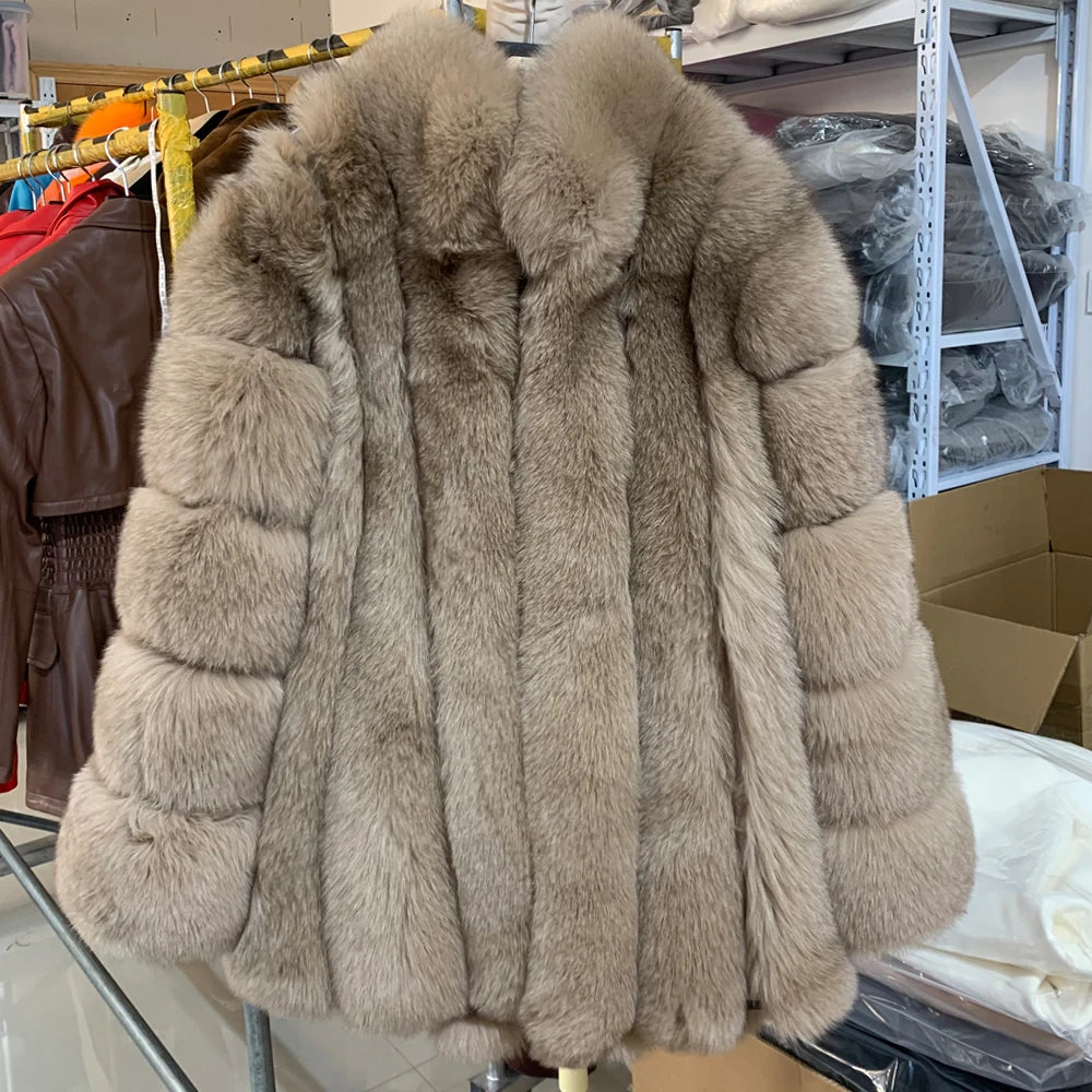 Long Fox Fur Coats Wholesale Winter Female Natural Fox Fur OutWear Full Pelt Real Fox Fur Jackets with Long Sleeve 909