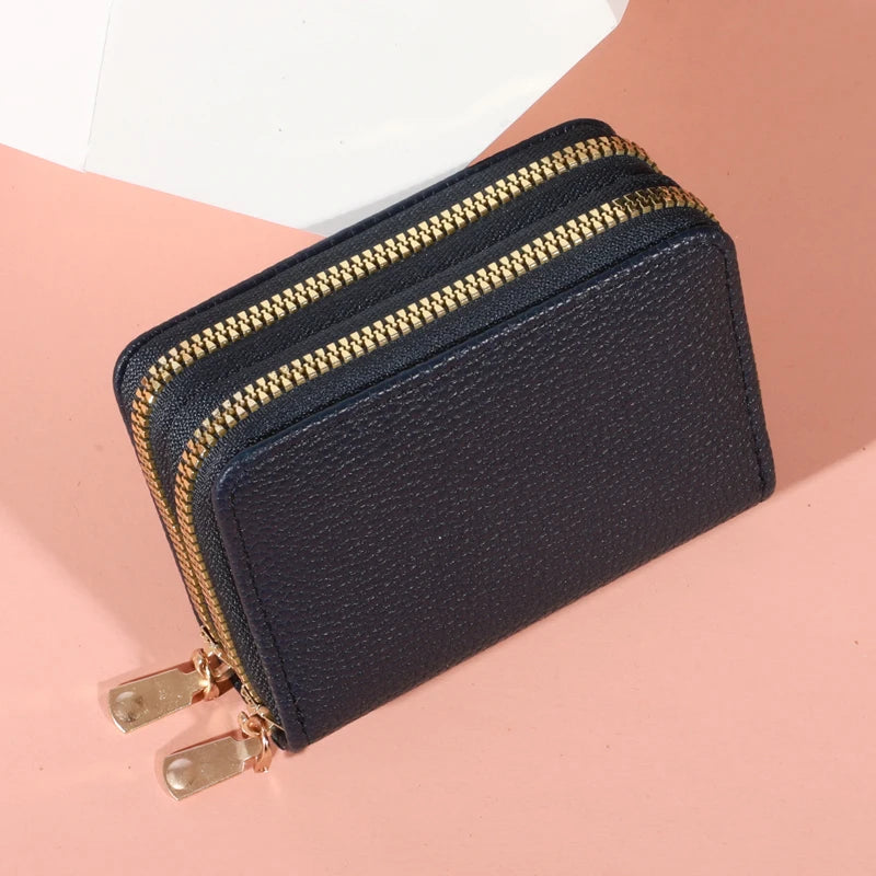 Zippered LycheePattern Coin Purse — Black | KIMLUD