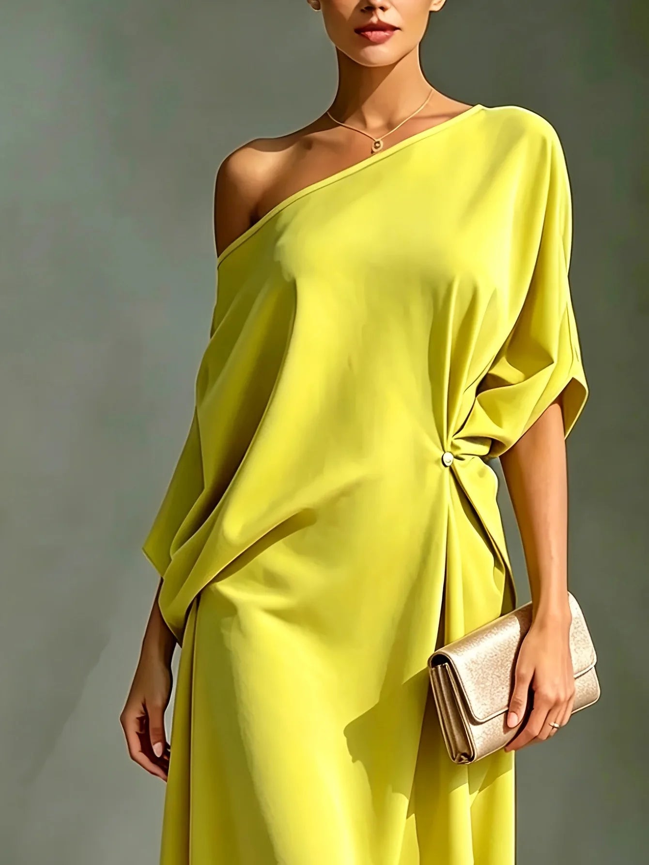 Polyester Off Shoulder Batwing Dress — Ivory | KIMLUD