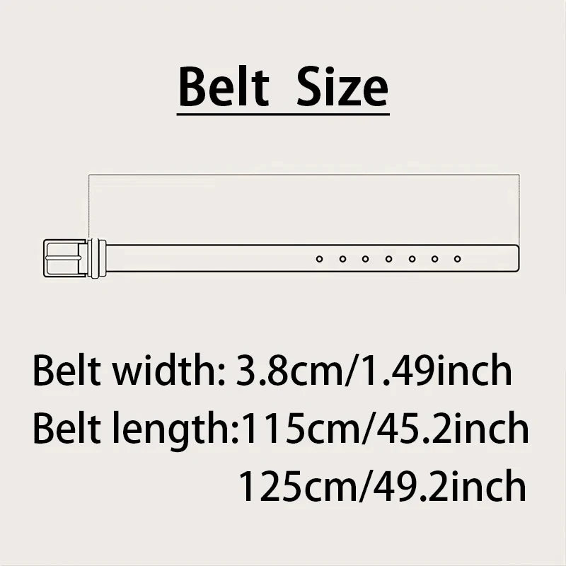 Matte PU Leather Belt Refined Grain Buckle Metal Hardware 3.8cm Width — Black | KIMLUD