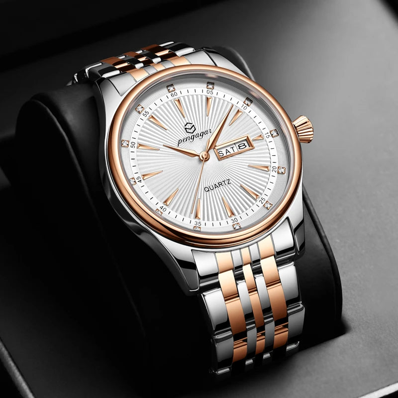 PENGAGAR Luxury Men's Watches Waterproof Stainless Steel Luminous Men Watch Date Chronograph High Quality Quartz Male Wristwatch