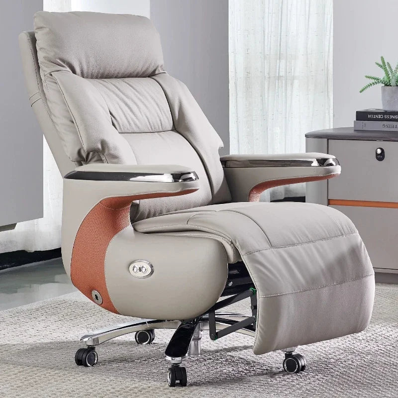 Genuine Leather Executive Office Chair Massage — Cream | KIMLUD