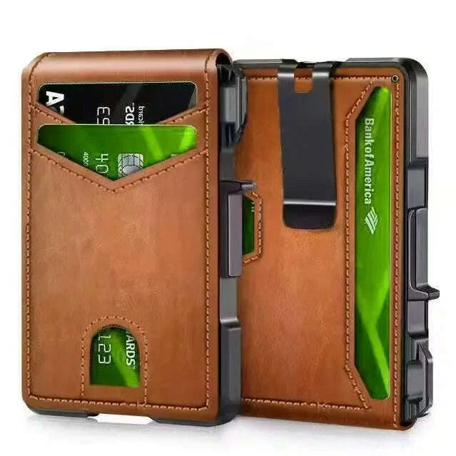 KIMLUD, RFID Blocking Mens Wallet | Minimalist Slim Smart Pop-Up Card Holder, Metal Credit Card Wallet with Money Clip for Men, KIMLUD Womens Clothes