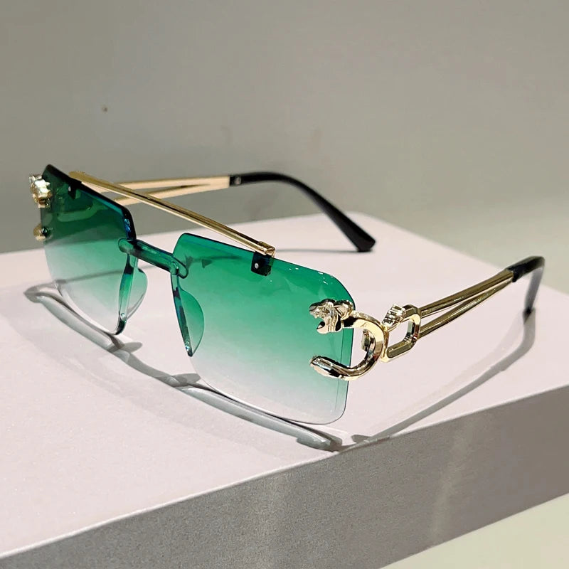 Rimless Sunglasses Square With Gradient Brown-To-Amber Lenses And Adjustable Nose Pads — Black | KIMLUD