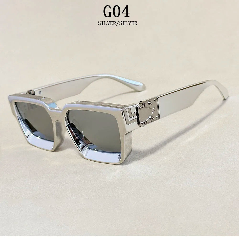 Resin Square Sunglasses Vintage Millionaire Style — Silver | KIMLUD
