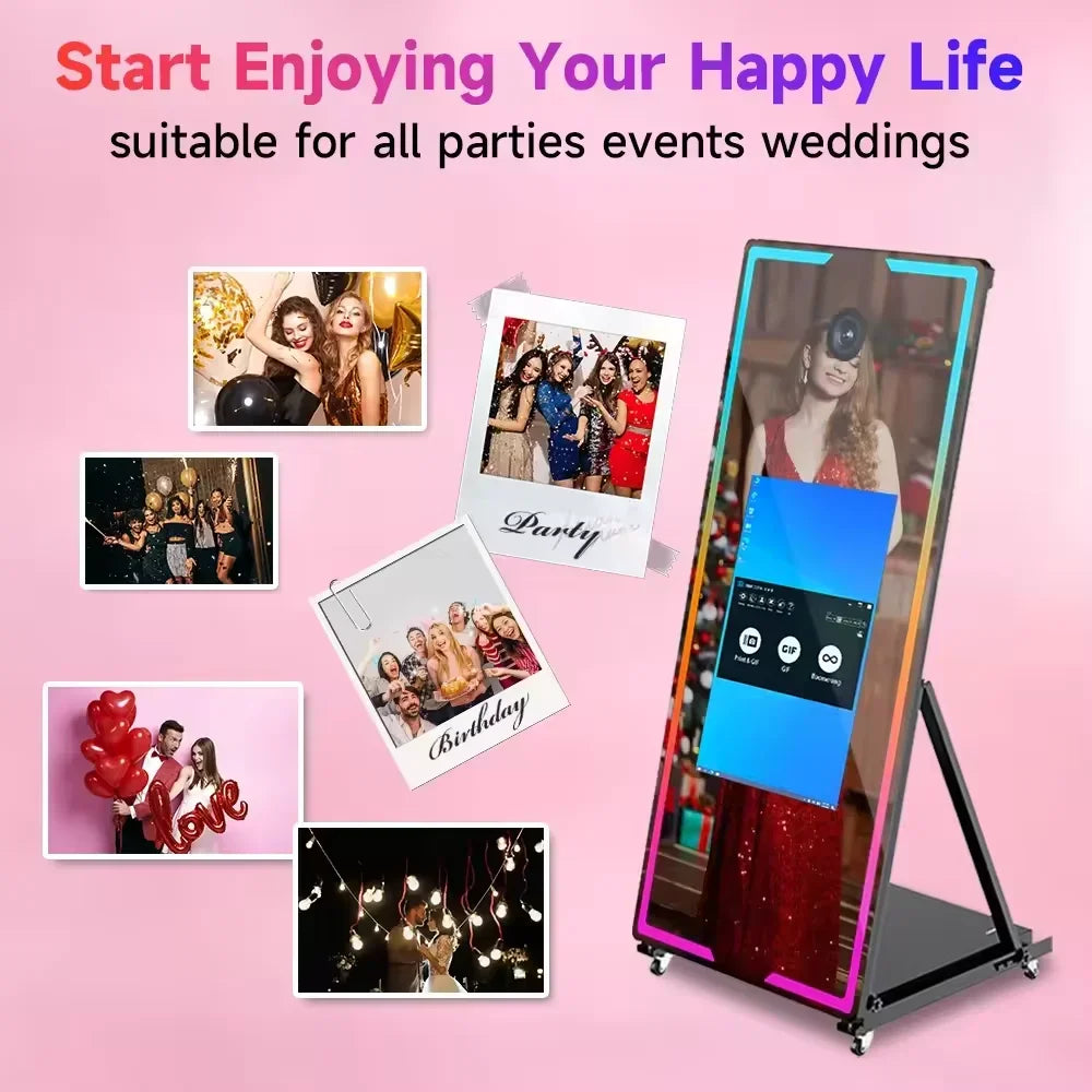 Crystal-Silver Mirror Photo Booth With Printer And Camera — Silver | KIMLUD