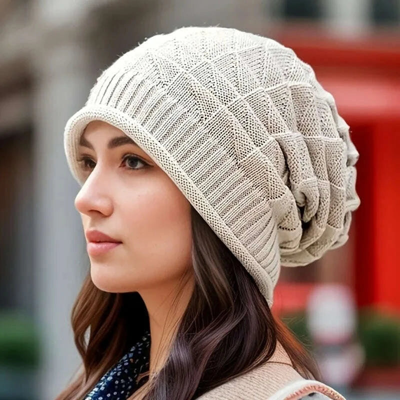 KIMLUD, Women's Beanie Hat Fashionable Chunky Slouch Cap with Elastic Ear Warmers Hand Washable Lightweight For Autumn, KIMLUD Womens Clothes