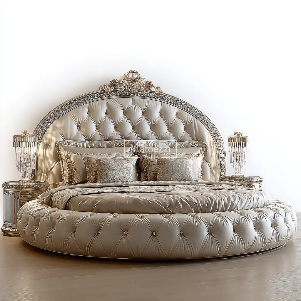 Crystal Tufted Velvet Headboard Oversized Mirror Baroque Royal Gilded — Ivory | KIMLUD