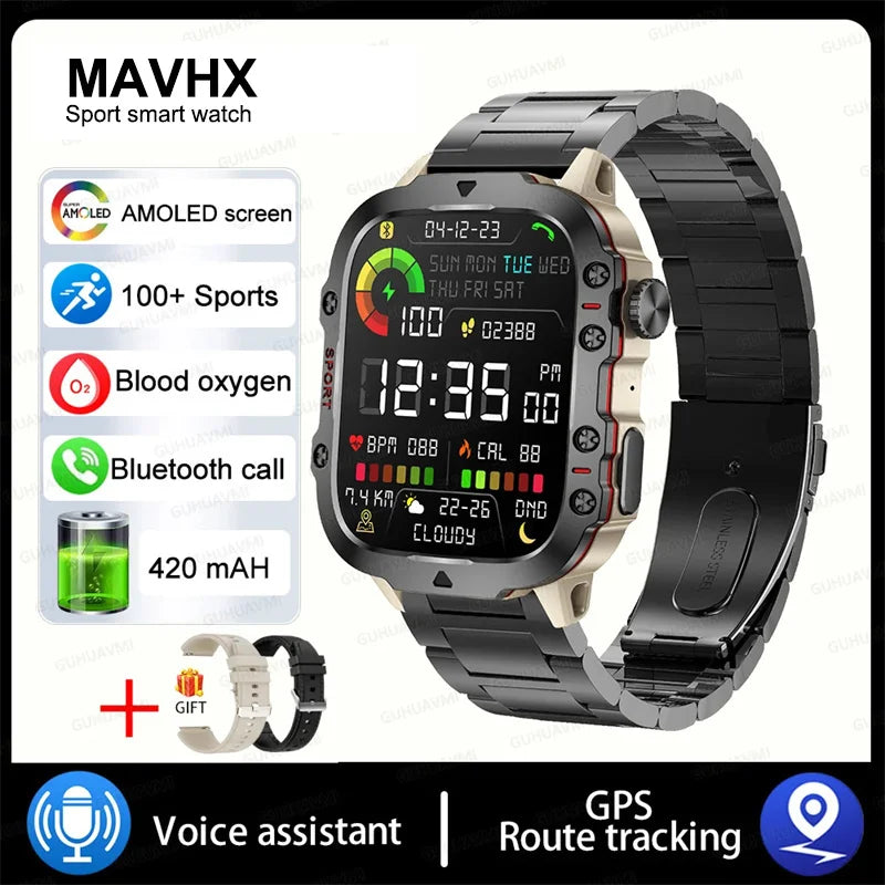 2024New Rugged Military Fitness Smart Watch Men For Android Xiaomi IOS 3ATM Waterproof Sport Ai Voice Calling Smartwatch Outdoor