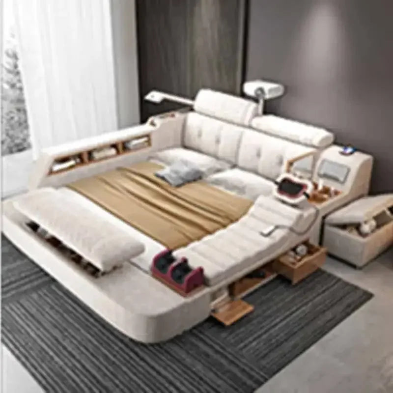 Storage European Double Bed Modern Queen Headrest King Size Double Bed Smart Massage Luzko Wielofunkcyjne Furniture For Bedroom