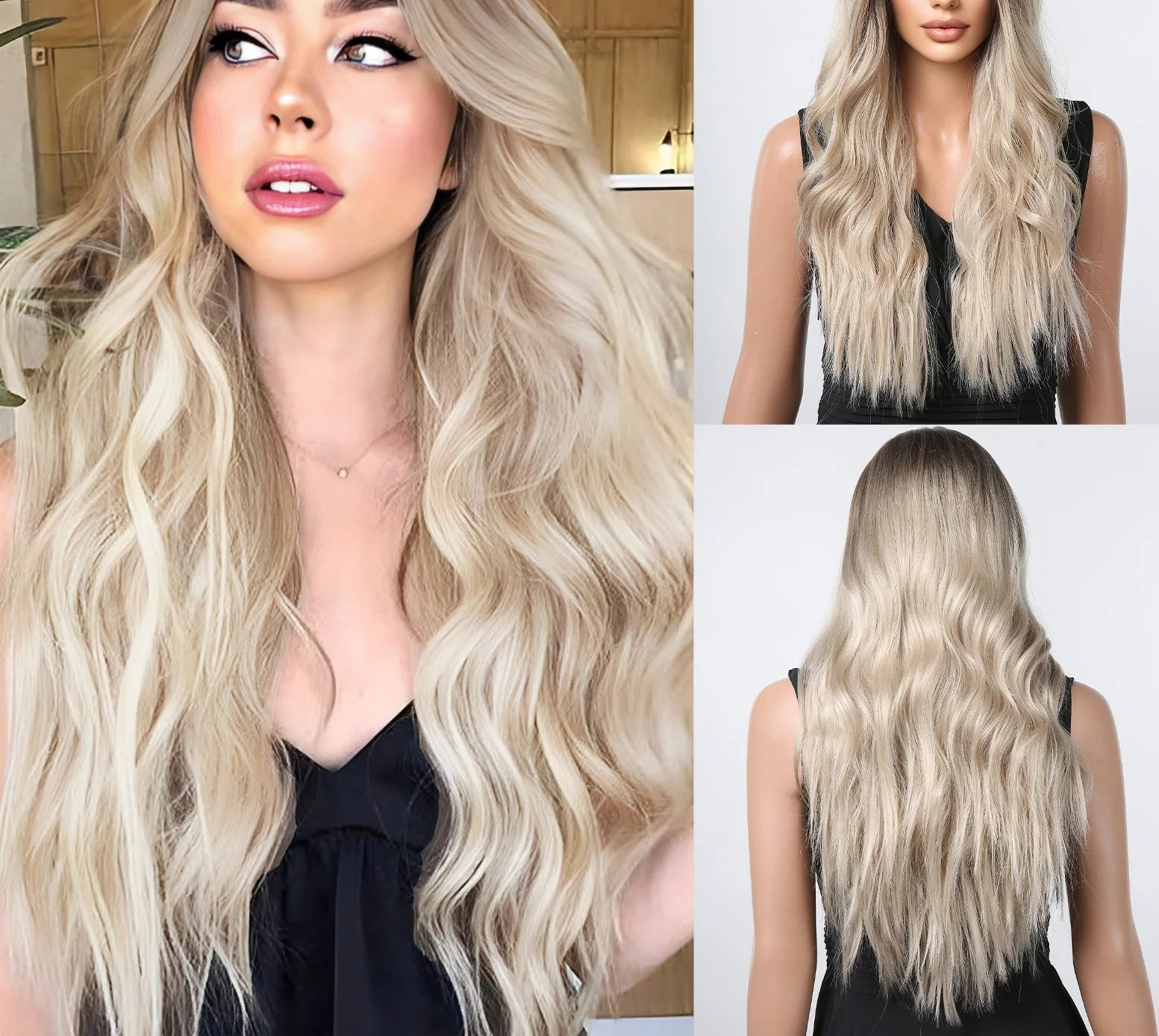 oneNonly Pink White Long Wig Blonde Rainbow Wavy Wigs Halloween Cosplay Party Wigs for Women Makeup Tools Synthetic Hair - KIMLUD