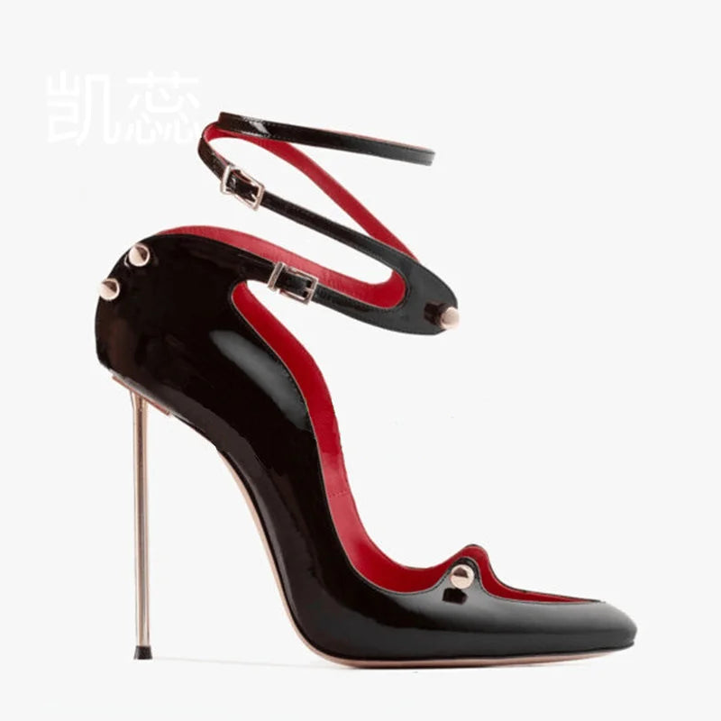 Crystal Embellished Patent Leather Pumps Crystal Trim — Black | KIMLUD