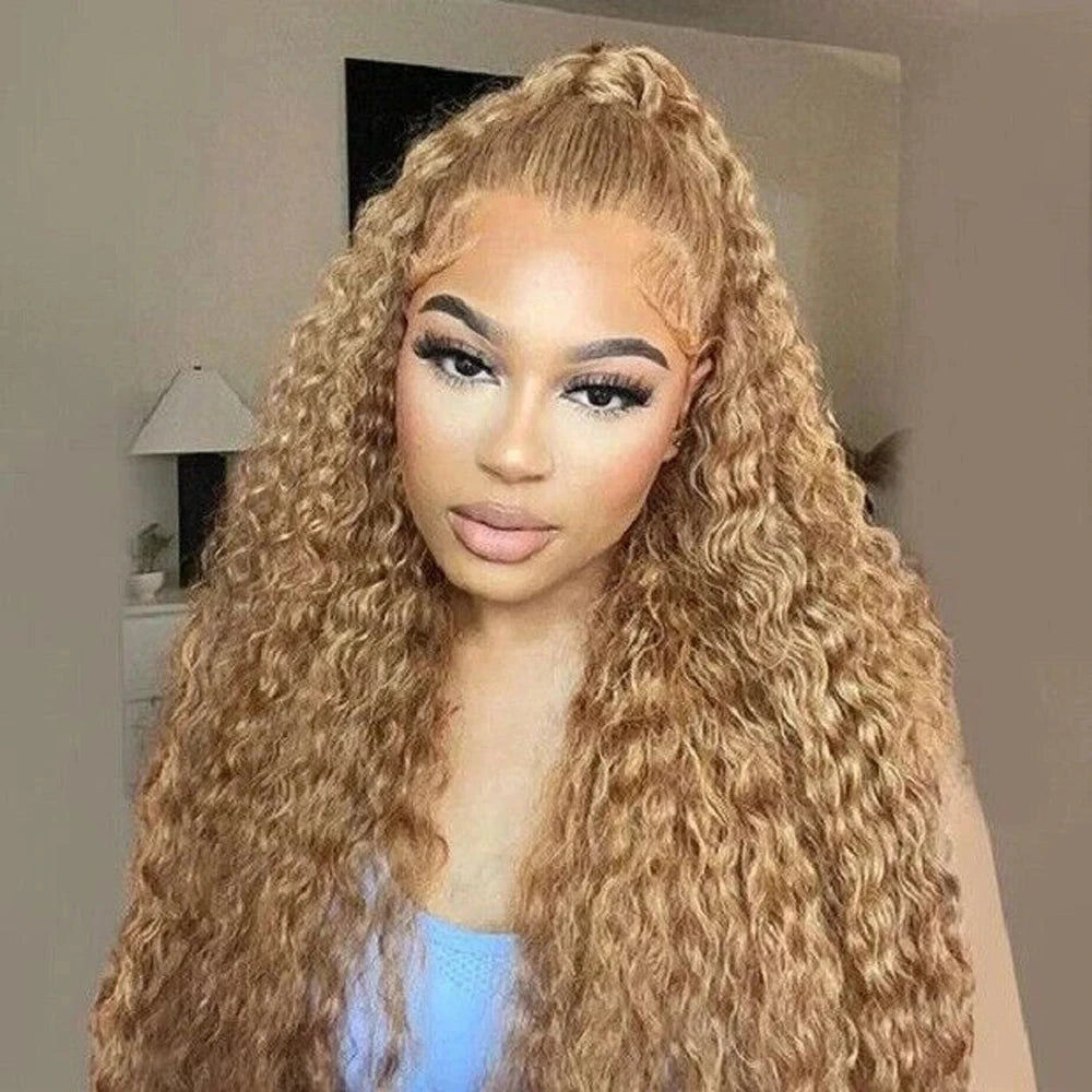 Remy Vietnamese Lace Front Wig — Loose Curly Deep Wave Honey Blonde | KIMLUD
