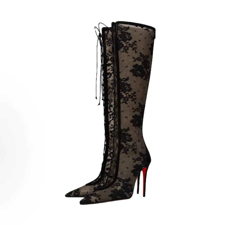 Knee High Boots – Lace Up – Lace Mesh | KIMLUD