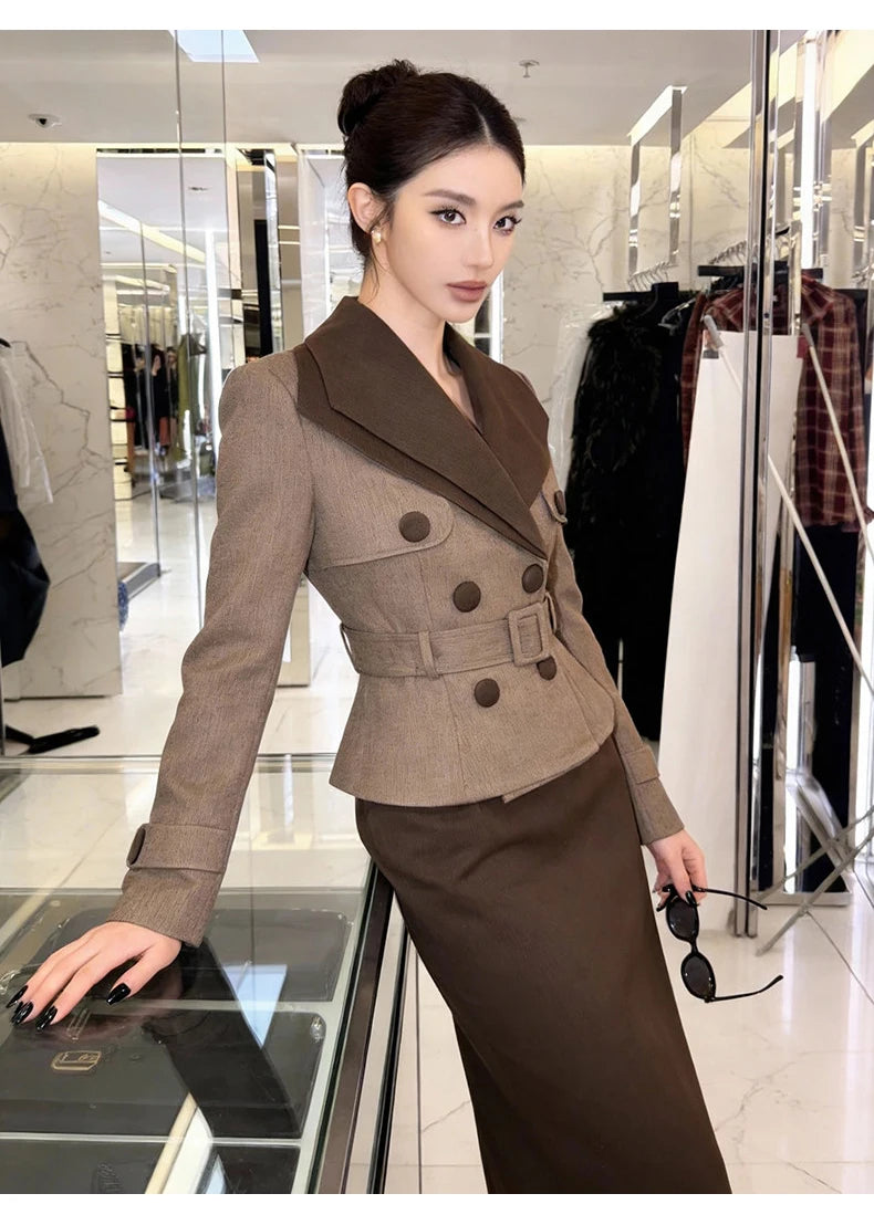 Midi Dress - High Waist Slim Pencil - Polyester - Brown | KIMLUD
