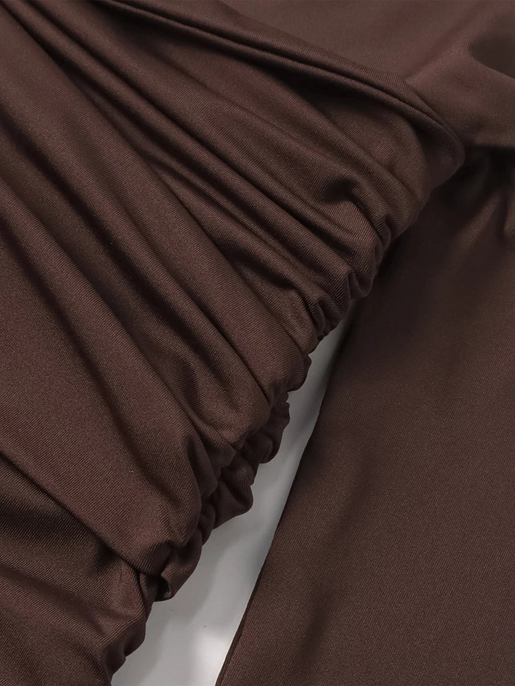 Maxi Dress – One-Shoulder Neck – Bodycon Silhouette – Brown | KIMLUD