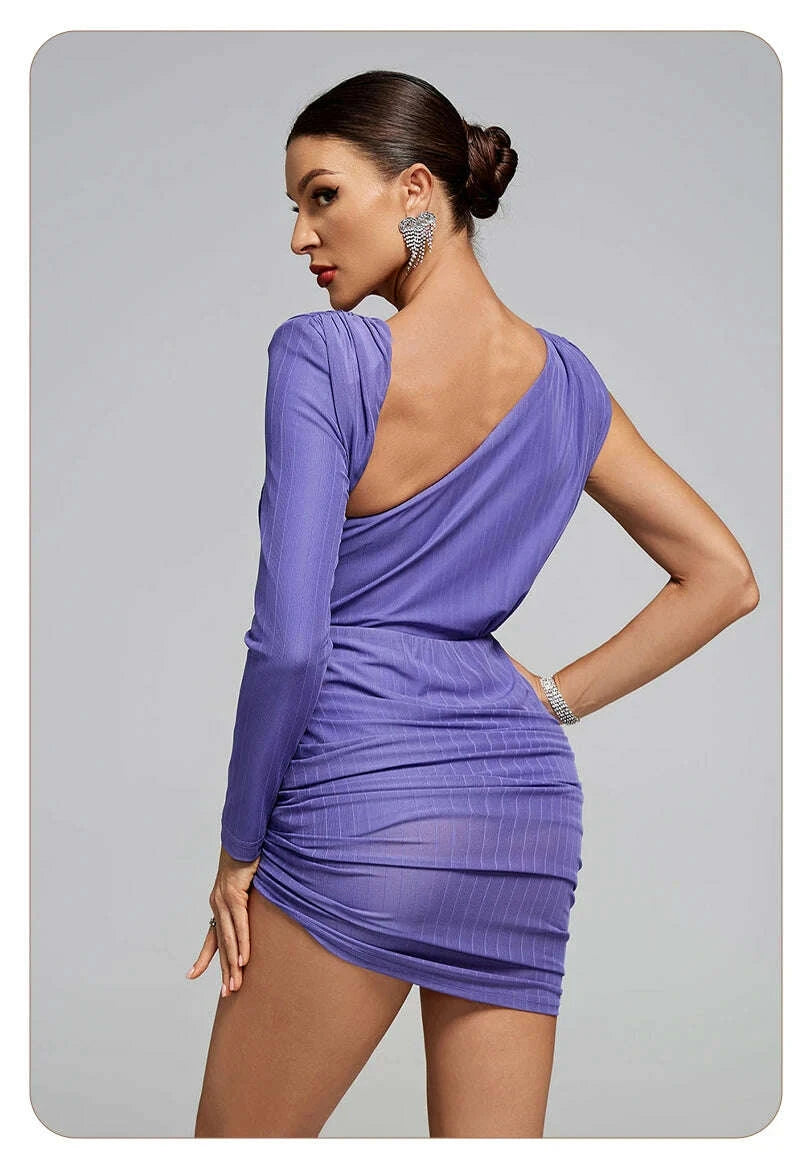 KIMLUD, VC Party Glamour Purple One-Shoulder Cutout Chain Mini Dress for Summer Fashion Gala Gown, KIMLUD Womens Clothes