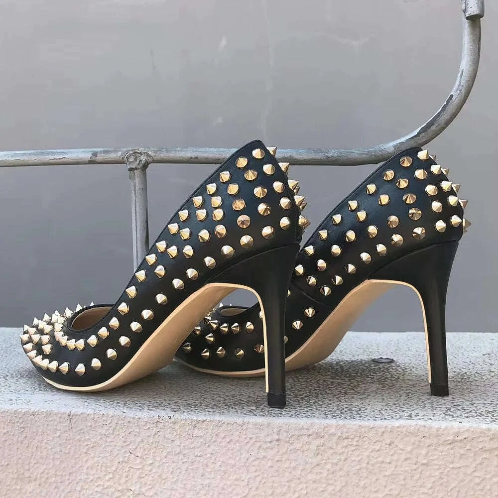 KIMLUD, Veowalk Silvet Gold Revits Women Sexy 12cm Pointed Toe High Heels Ladies Shallow Stiletto Pumps Shiny Wedding Party Dress Shoes, KIMLUD Womens Clothes