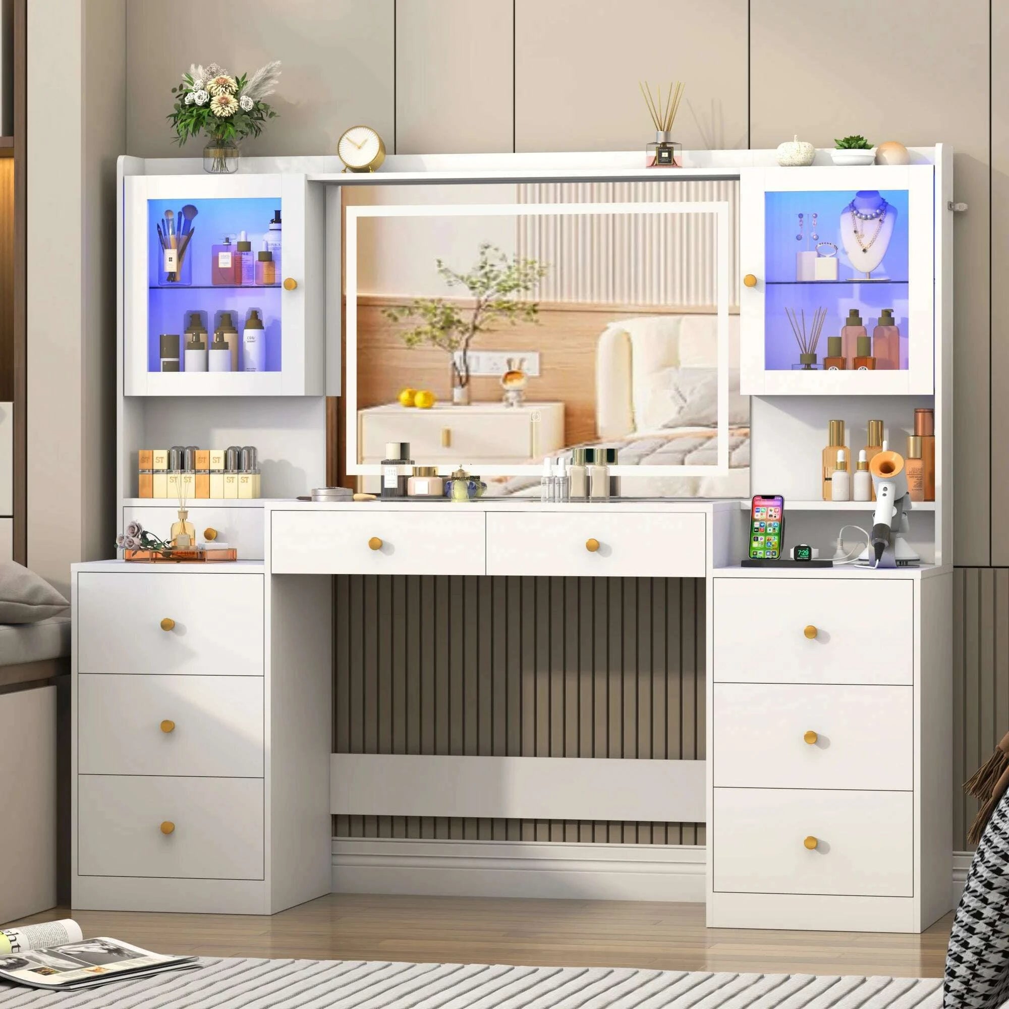 617-large-vanity-desk-with-mirror-and-lights-makeup-vanity-with-charging-station-sliding-drawers-2-cabinets-with-glass-doorkimlud-womens-fashion-34600275