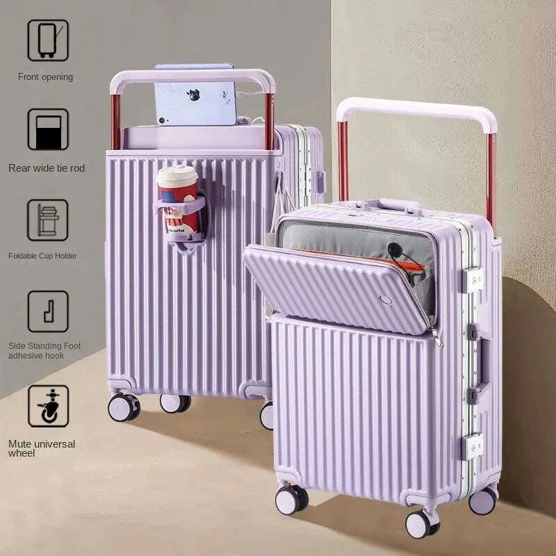 KIMLUD, Aluminum Framed Front Open Suitcase Carry-on Bag Wide Handle Luggage Multifunctional 20/28-inch Impact Resistant Travel Bag, KIMLUD Womens Clothes