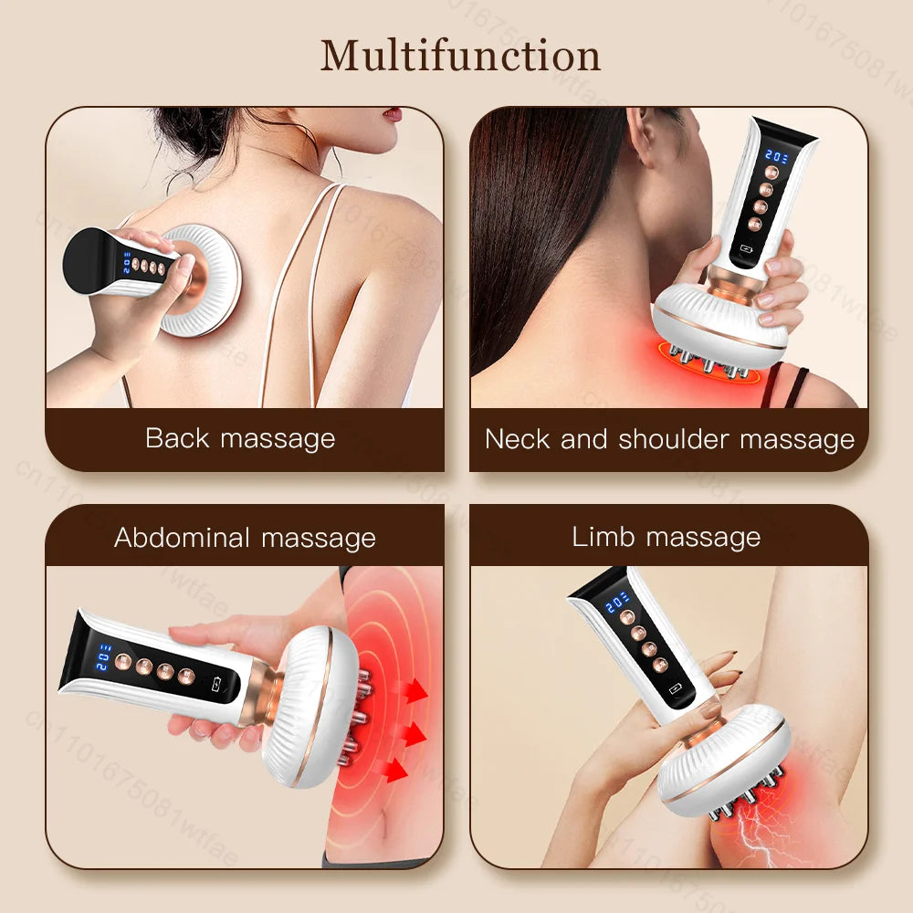 Ems Multifunctional Massage Brush Red Light Heating Waist Back Lymphatic Drainage Massager Meridian Brush Fat Rreducer Scraping