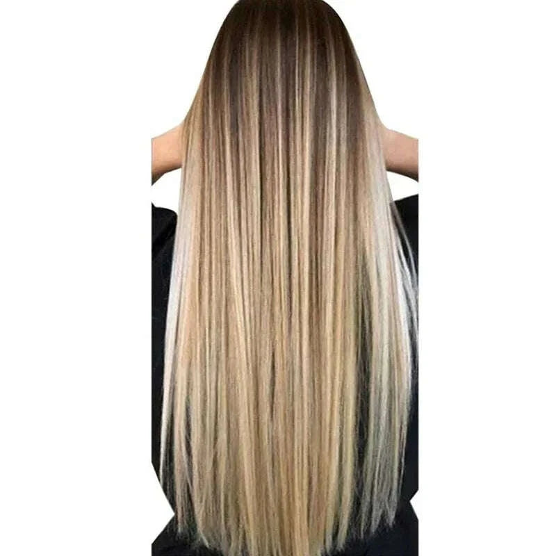 KIMLUD, 72cm Women Long Straight Wig With Hair Net Blonde Synthetic Hair Wigs Headgear For Daily Wear, KIMLUD Womens Clothes