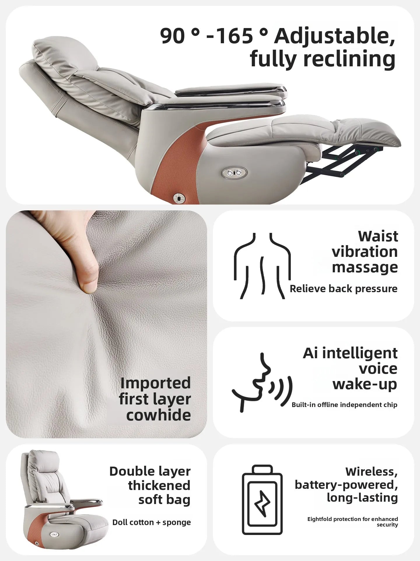 Genuine Leather Executive Office Chair Massage — Cream | KIMLUD