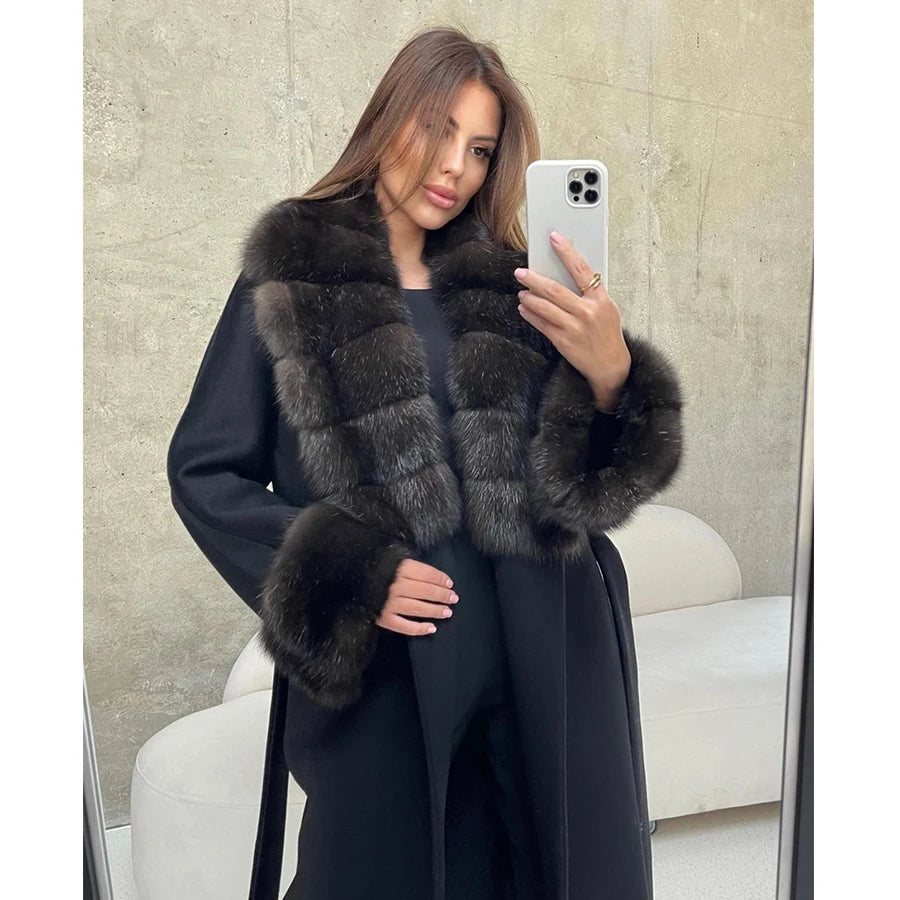Fox Fur Coat — Black | KIMLUD