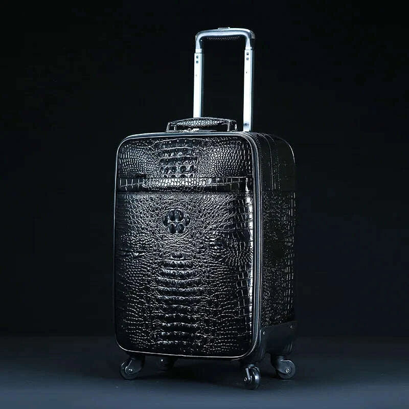 KIMLUD, Genuine Leather crocodile pattern travel luggage with handbag backpack men's first layer cowhide trolley suitcase boarding case, KIMLUD Womens Clothes