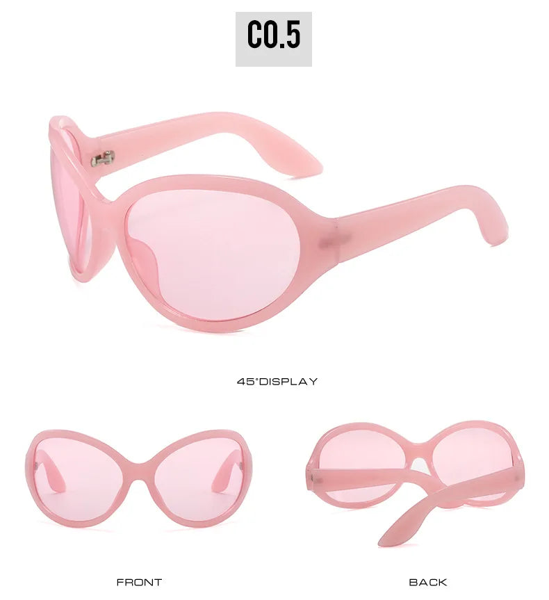 Oversized Punk Oval Sunglasses UV400 — Black | KIMLUD