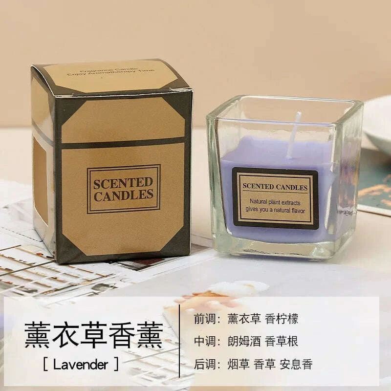 KIMLUD, Candy Color Fragrance Candle Fragrance Environment Glass Square Cup Bedroom Household Decoration Small and Fresh, KIMLUD Womens Clothes
