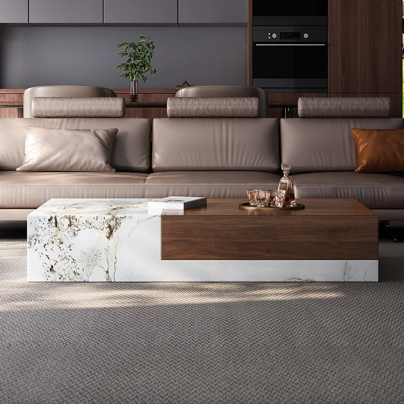 Nordic Minimalist Coffee Table With Walnut Top — Ivory | KIMLUD