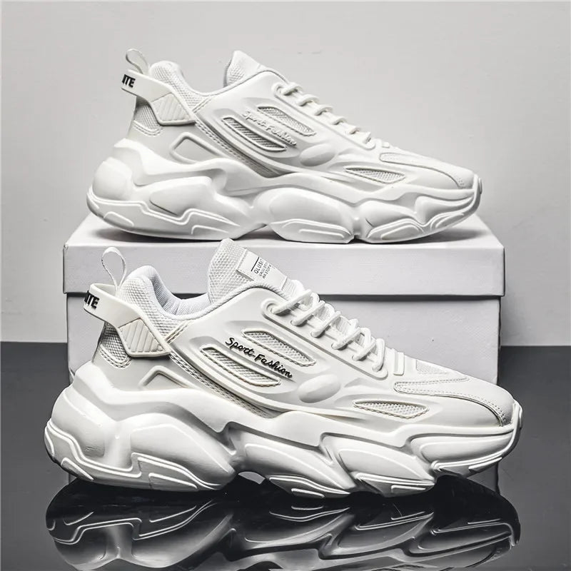 Lux Leather Sneakers Platform High Sole — White | KIMLUD