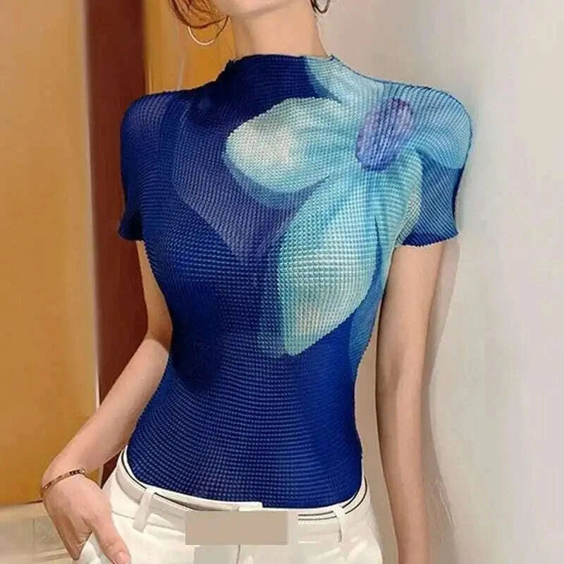 gvuw-pleated-womens-t-shirt-slim-fit-gradient-color-stand-collar-short-sleeve-female-casual-comfortable-top-2025-spring-17j0413kimlud-womens-fashion-34606183