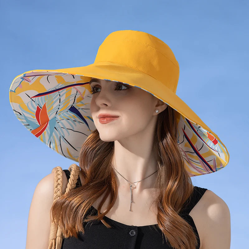 Cotton Sun Hat Double-Sided Fisherman With Enlarged Brim — Natural | KIMLUD