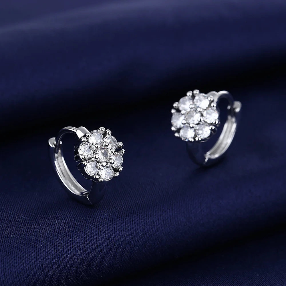 Silver-Toned Copper Oval Zircon Halo Stud Earrings — Sapphire Blue | KIMLUD