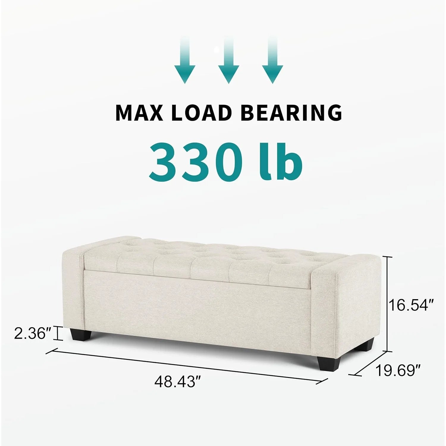 Storage Ottoman Bench with Safety Hinge & Storage, Upholstered Storage Bench with Seating for Bedroom, Living Room, Beige